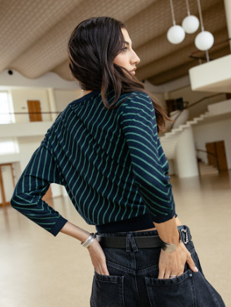 Jersey de rayas con cintura elástica Pao Stripes Lurex dark sapphire Freeman T.Porter