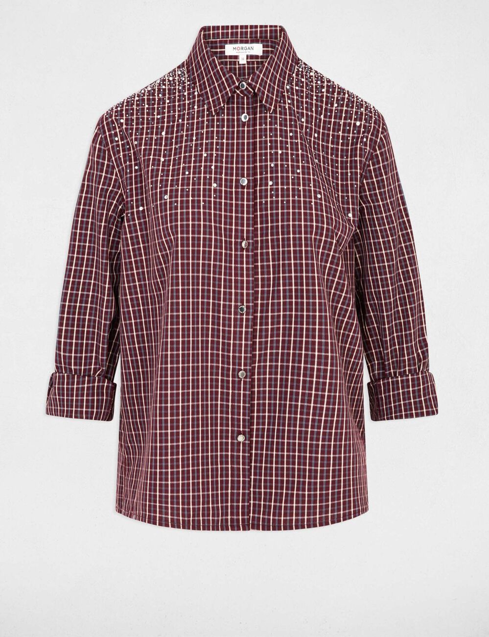 Camisa de cuadros con strass burdeos morgan
