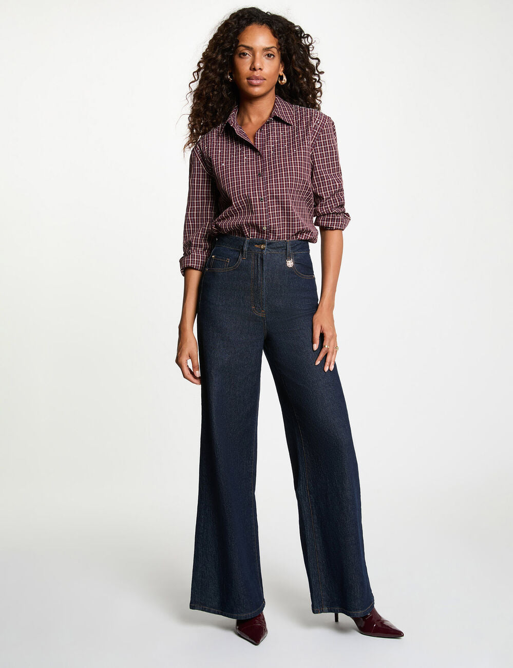 Camisa de cuadros con strass burdeos morgan