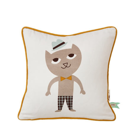 Cojín niños algodón 100% de pluma. Imagen de gato con fondo beix - Dendago