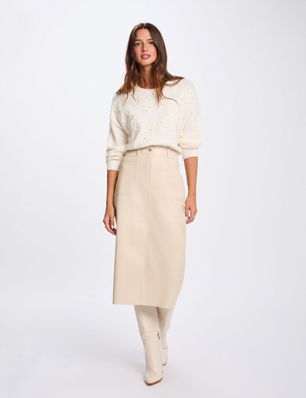 Falda lapiz ajustada creme Morgan