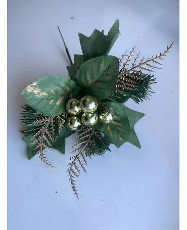 Flores Ramillete Navideño Bolas Doradas 1