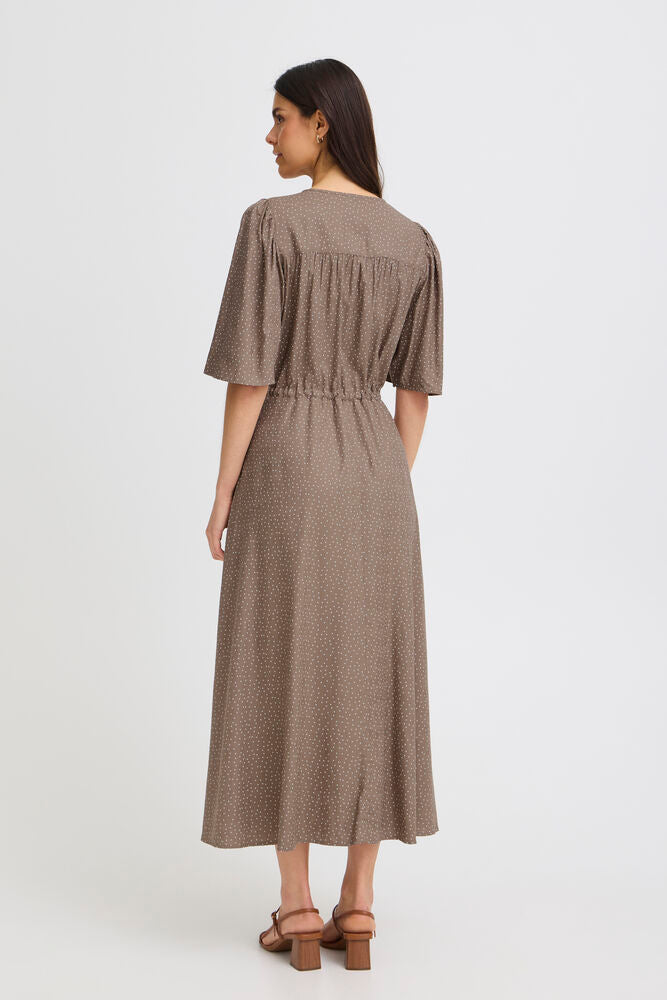 Vestido motas midi marron Fransa