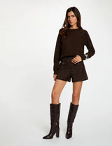 Jersey ajustado con strass marrón oscuro morgan