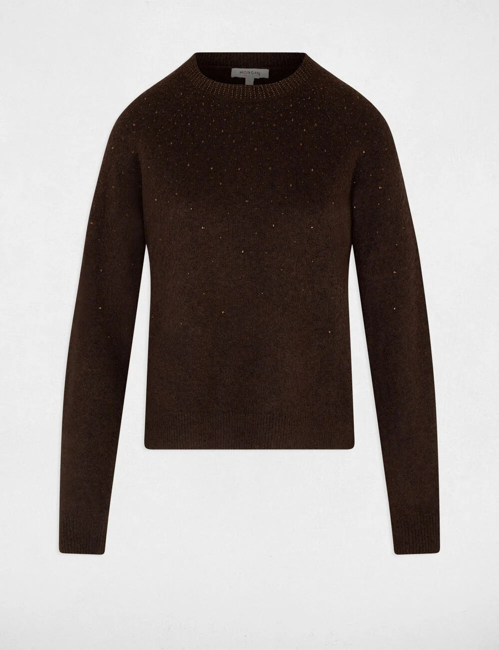 Jersey ajustado con strass marrón oscuro morgan