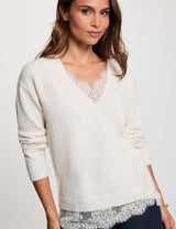  Jersey de cuello en V y mangas largas marfil morgan