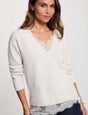  Jersey de cuello en V y mangas largas marfil morgan