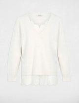 Jersey de cuello en V y mangas largas marfil morgan