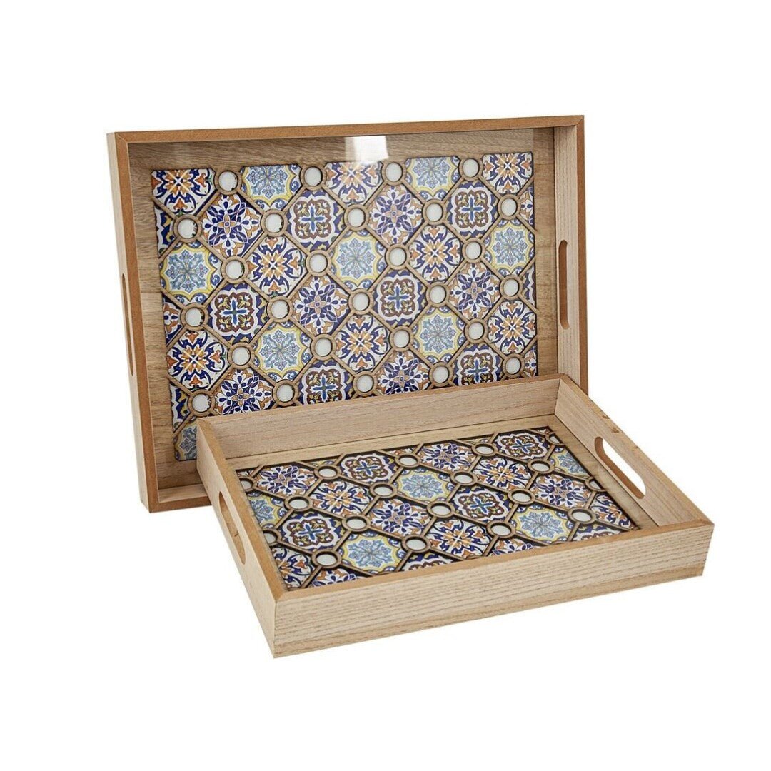 Juego de 2 bandejas de madera con tapa de vidrio - Dendago
