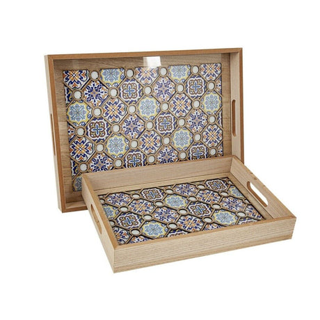 Juego de 2 bandejas de madera con tapa de vidrio - Dendago