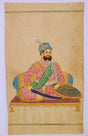 Lámina india pintada, Maharaja de Rajastan sentado - Dendago