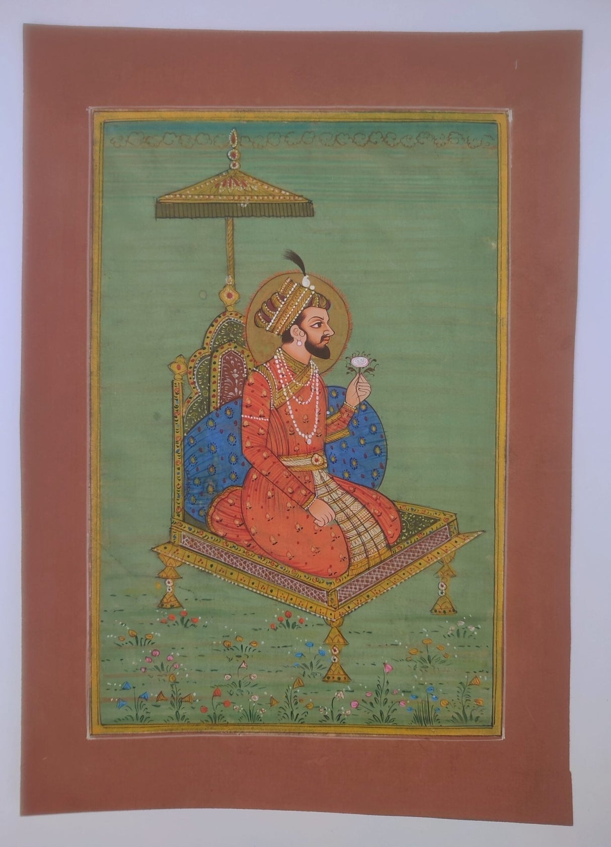 Lámina india pintada, Maharaja de Rajastan sentado en trono 2 - Dendago