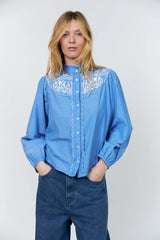 LOLLYS LAUNDRY CAMISA AZUL BORDADA LIA