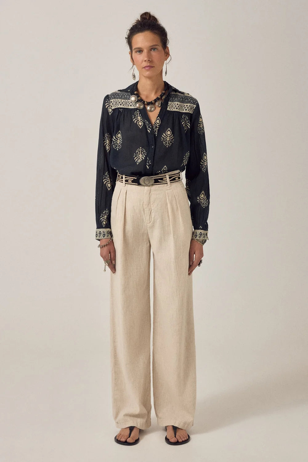 MAISON HOTEL PANTALON DE LINO ARENA MARINA LONG