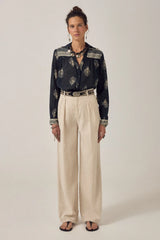 MAISON HOTEL PANTALON DE LINO ARENA MARINA LONG
