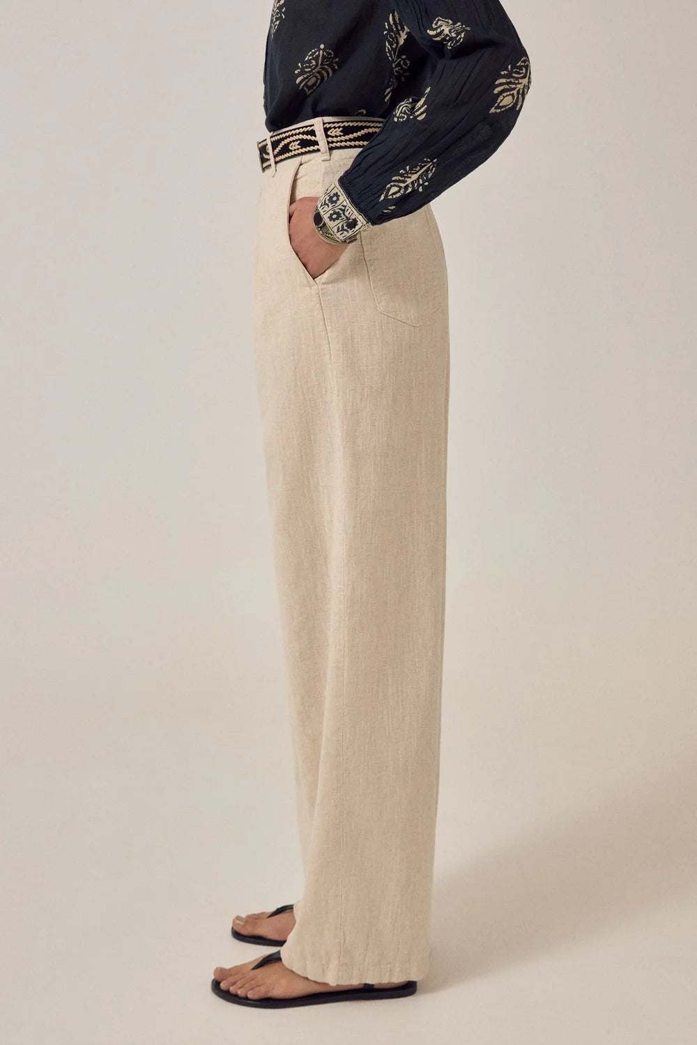 MAISON HOTEL PANTALON DE LINO ARENA MARINA LONG