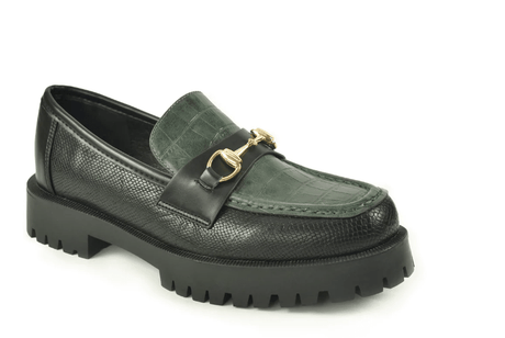 Mocasín doble suela negro combinado con estampado de coco AZAREY - Negro - Dendago