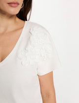 Camiseta cuello V manga corta blanca Morgan
