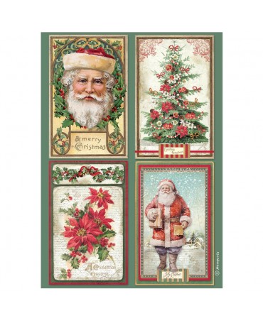 Papel arroz Stamperia A4 Classic Christmas 4 Cards 1