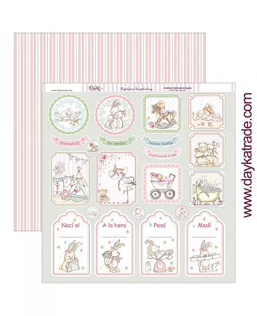 PAPEL SCRAP Dayka Etiquetas percentil, día y hora nacimiento NIÑA 1