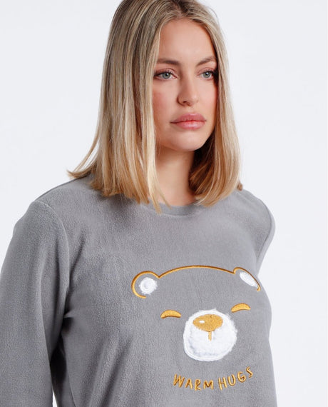 Pijama Calentito Manga Larga Warm Hugs para Mujer GRIS - Dendago