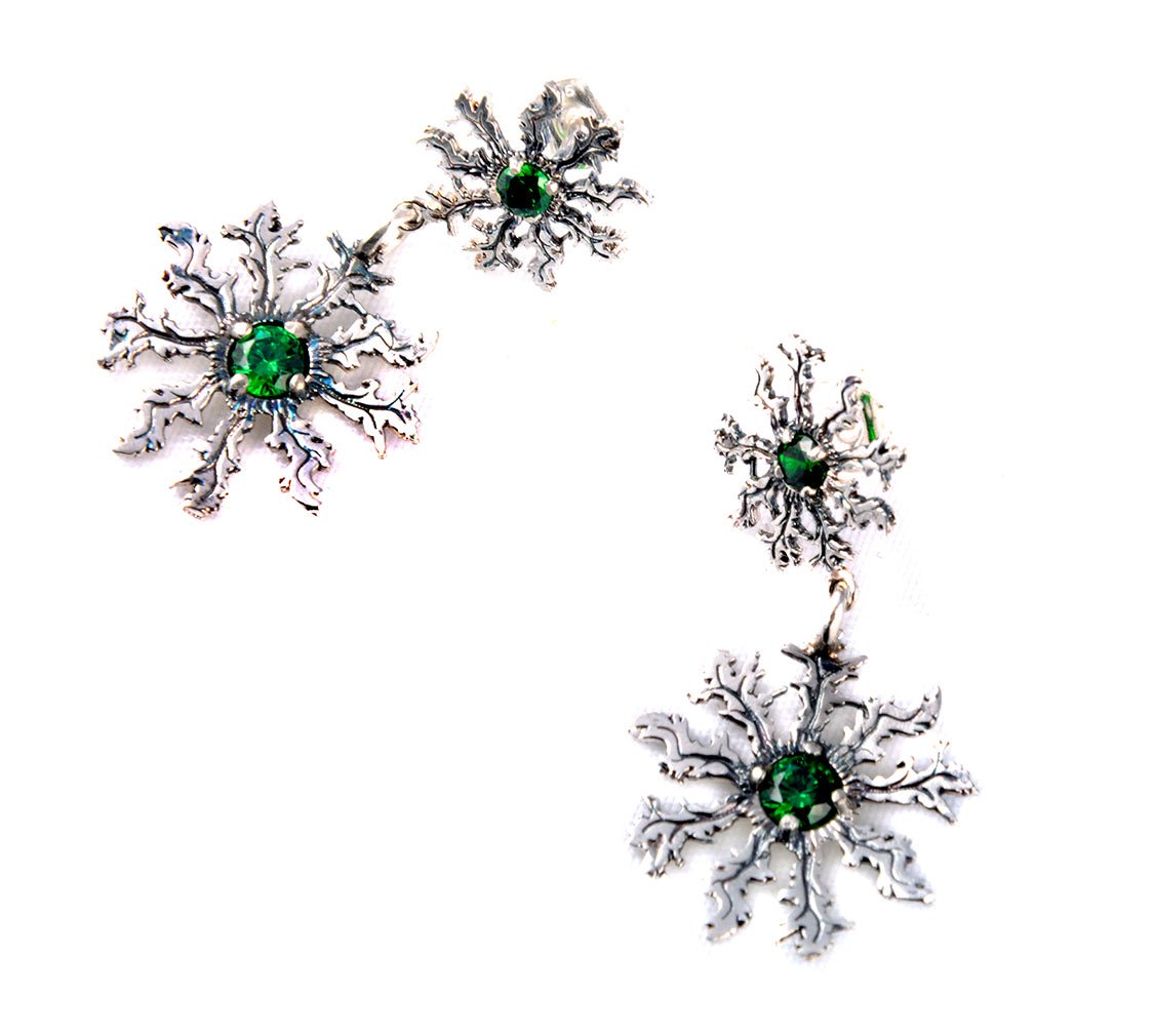 Producto vasco Eguzkilore pendiente plata con circonita verde - Dendago