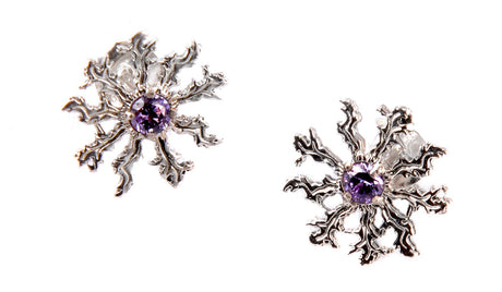 Producto vasco Eguzkilore plata,pendiente circonita morada - Dendago