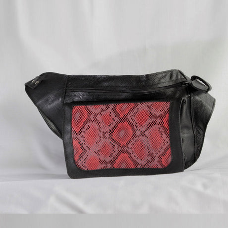 Producto Vasco Riñonera piel negra roja gran tamaño artesanía LARRUZKO ESKUAK - Dendago