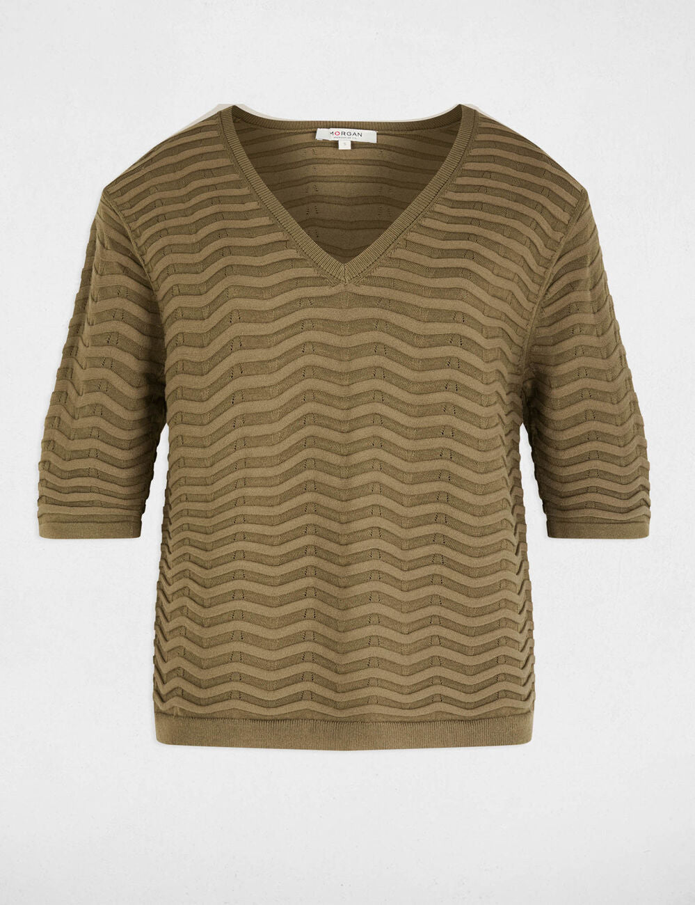 Jersey cuello v mangas 3/4 verde caqui Morgan