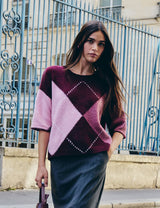 Jersey jacquard cuello redondo ciruela morgan