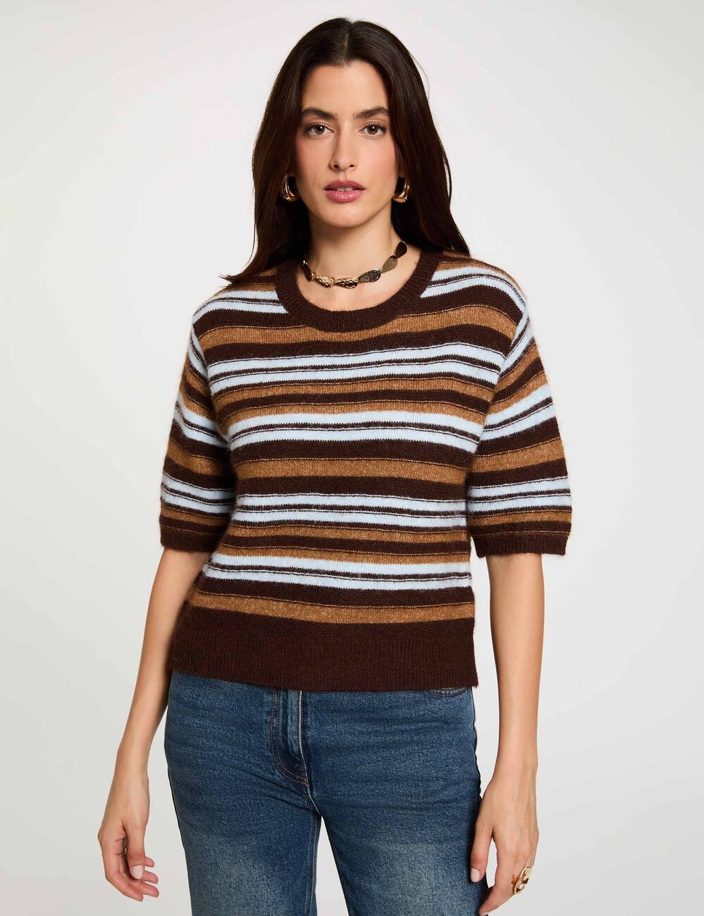 Jersey de rayas con mangas cortas marrón morgan