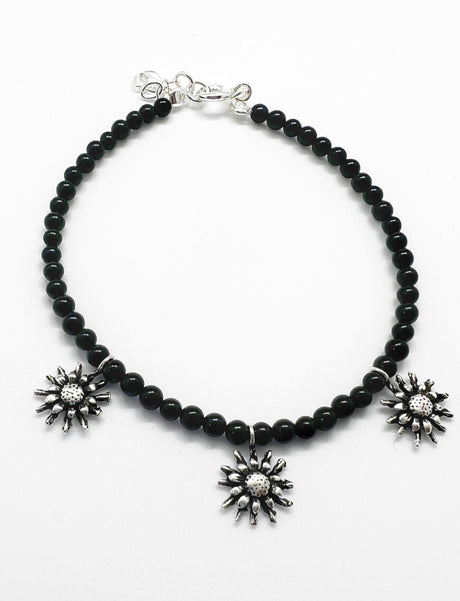 Pulsera con bolitas de Onix y 3 eguzkilores en plata - Dendago