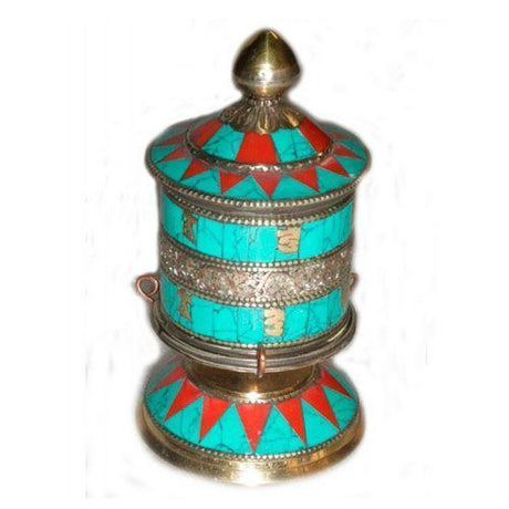 Rueda de Plegaria Pie con coral y turquesas - Dendago