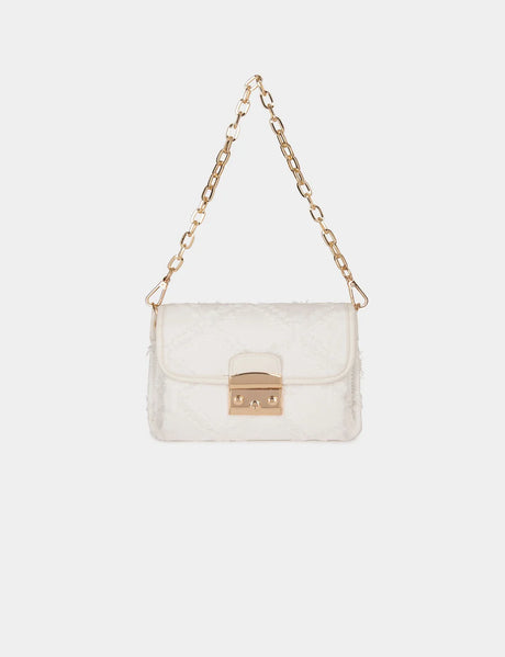 Bolso cartera de mano flecos marfil Morgan