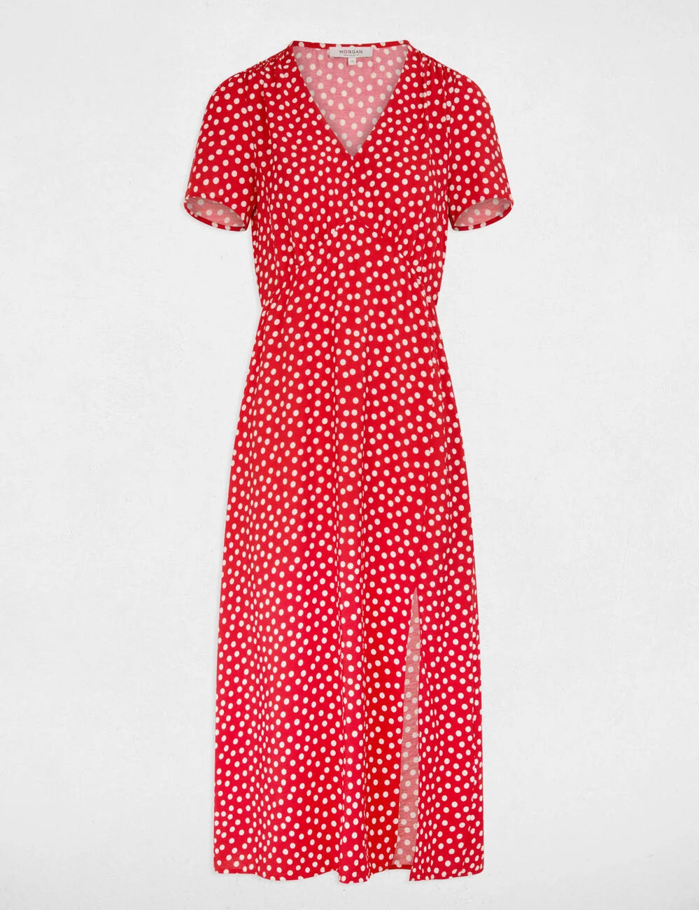 Vestido midi con cuello en V rojo Morgan