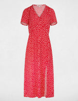 Vestido midi con cuello en V rojo Morgan