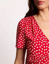 Vestido midi con cuello en V rojo Morgan