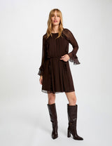 Vestido corto fluido marron oscuro Morgan