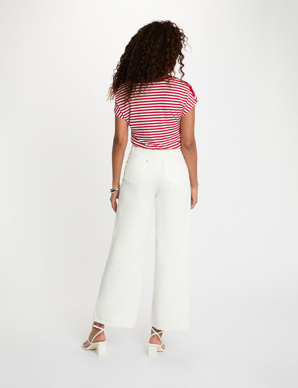 Camiseta de rayas con cuello v blanco Morgan