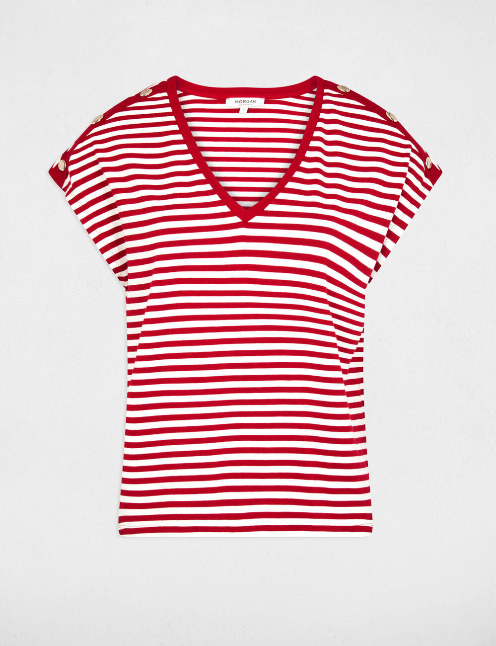 Camiseta de rayas con cuello v blanco Morgan