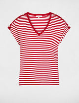Camiseta de rayas con cuello v blanco Morgan