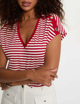 Camiseta de rayas con cuello v blanco Morgan