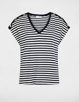 Camiseta de rayas con cuello v azul marino Morgan