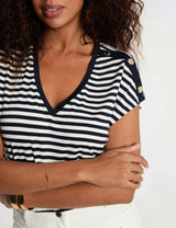 Camiseta de rayas con cuello v azul marino Morgan