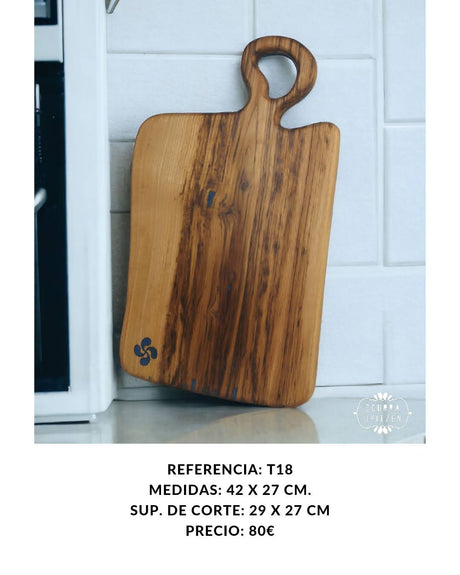 Tabla cortar/servir madera castaño Lauburu azul - Dendago