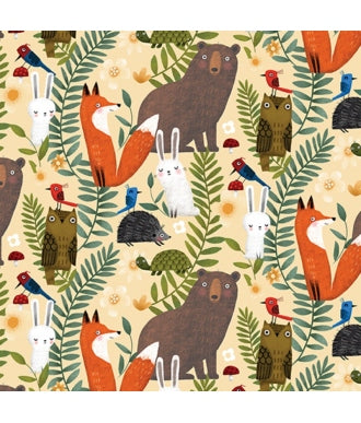Tela Benartex Digital Print Into The Woods Forest Friends Butter 13297 30 1