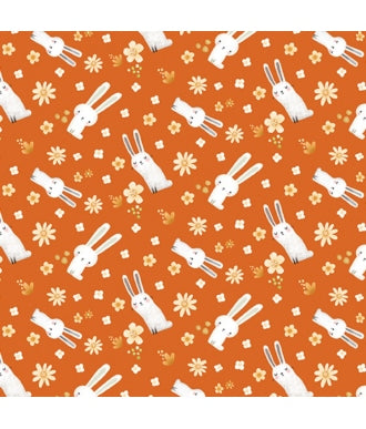 Tela Benartex Digital Print Into The Woods Meadow Bunny Orange 13301 38 1