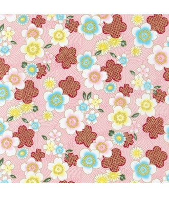 Tela Japonesa Sevenberry Sakura Brook Metallic Oriental 850288D3-1 Floral Rosa 1
