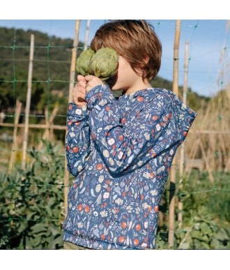 Tela Katia Felpa Sweat Garden Vegetables azul 2