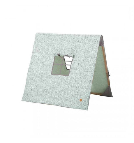 Tienda plegable 100% algodón orgánico y madera. Verde mint puntos negro - Dendago